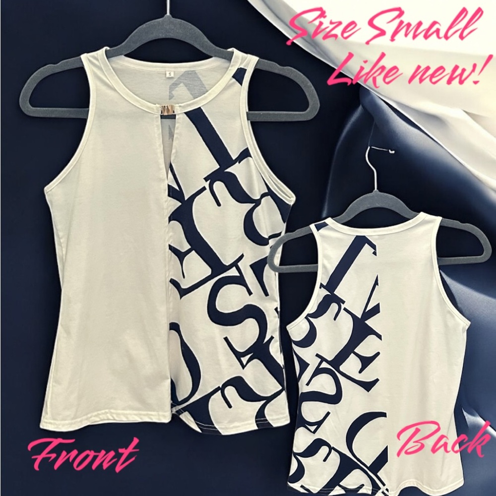 White and Black Abstract Graphic Tank Top